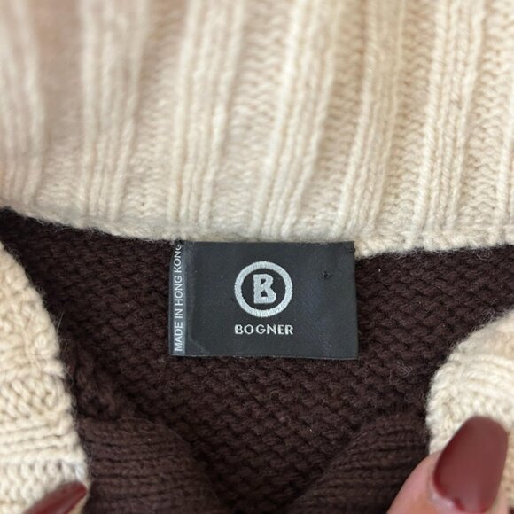 Vintage Bogner Sweater Womens S Brown Quarter Zip Wool Cashmere Fair Isle Ski - Picture 5 of 8
